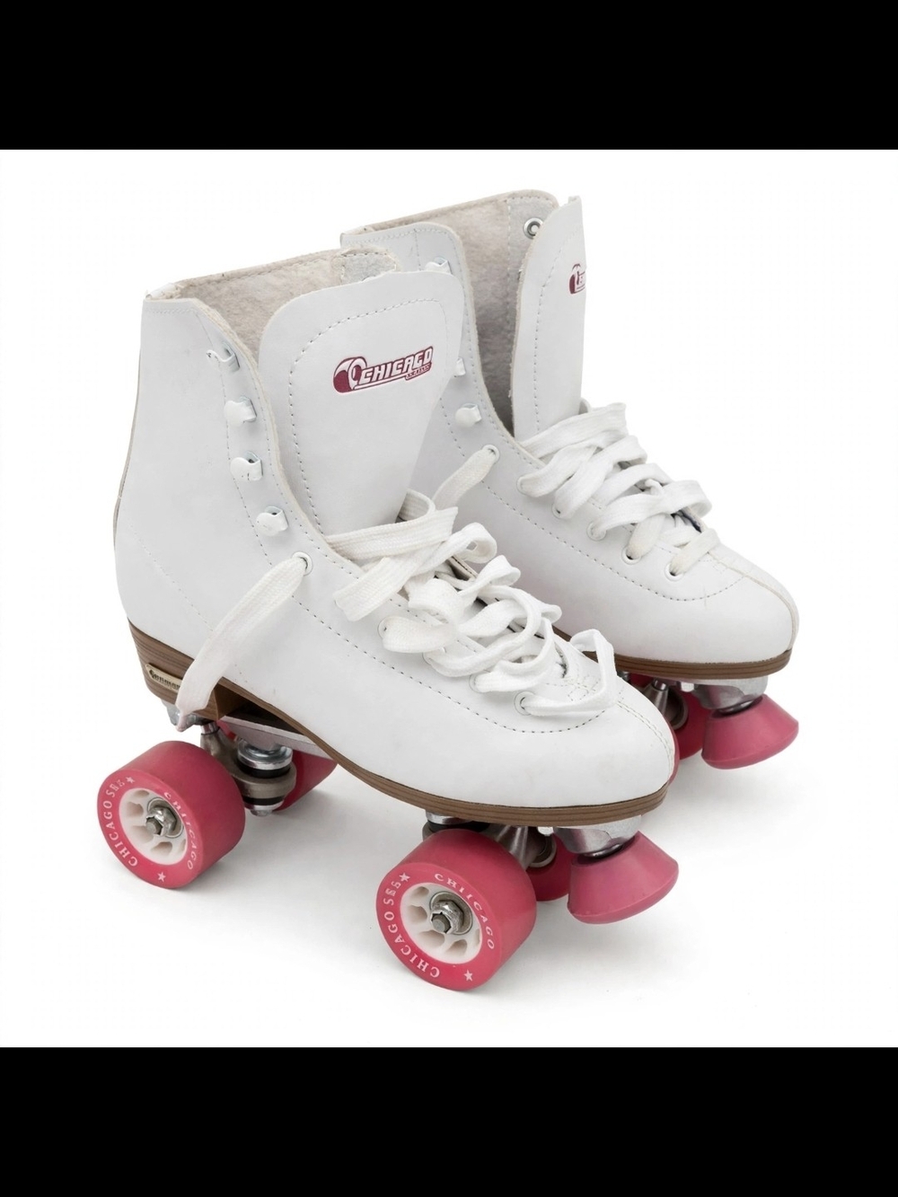 chic White & Pink Classic Ladies Roller Skates